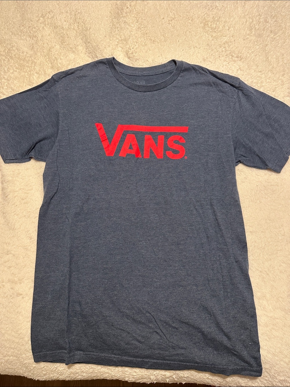 Vans Men's Navy Blue Short Sleeve Tee with Red Logo